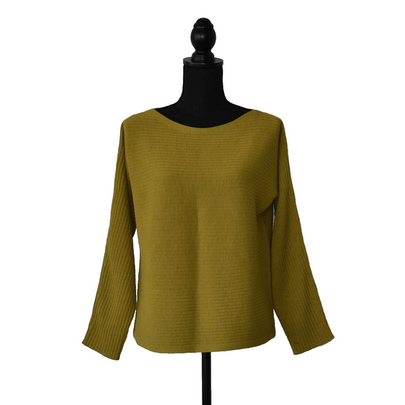 A5 Auth EILEEN FISHER Mustard Ribbed Knit Wool Boxy Pullover Sweater Size PS - Picture 1 of 5